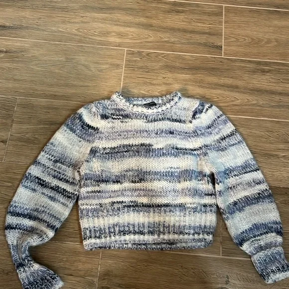 Sweater Cable Knit Blue Wild Fable Crop Winter Fuzzy Cozy Warm Vintage Chunky - Picture 2 of 10